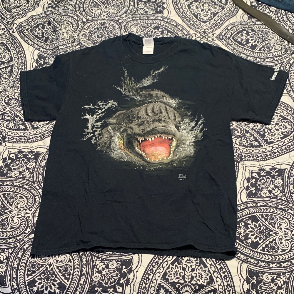 Black Reptile Graphic T-Shirt - Alligator Design